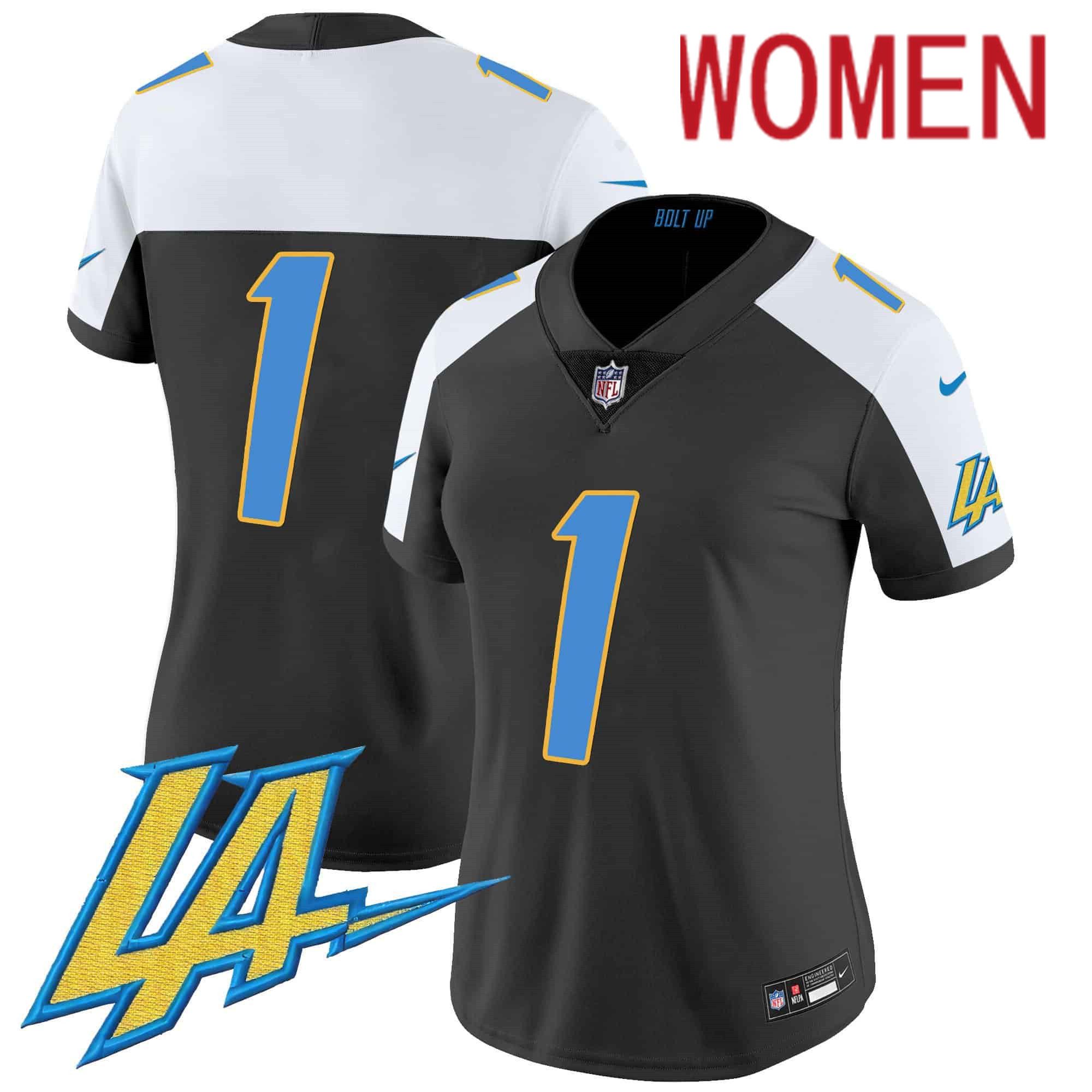Women Los Angeles Chargers #1 No Name Black 2024 Nike Vapor Limited NFL Jersey->women nfl jersey->Women Jersey